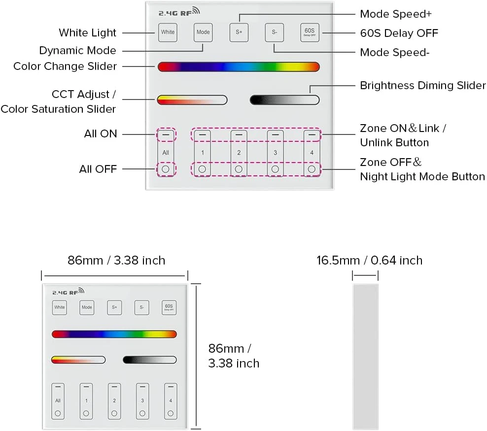 MultiZone Touch Wall Mounted Wireless RGB Controller 5 MultiZone Touch Wall Mounted Wireless RGB Controller - Image 3